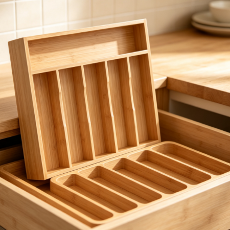Bamboo Slotted Cutlery Organizer Tray