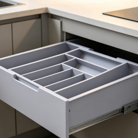 Grey Expandable Bamboo Cutlery Organizer
