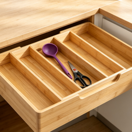 Bamboo 5-Compartment Expandable Cutlery Organizer