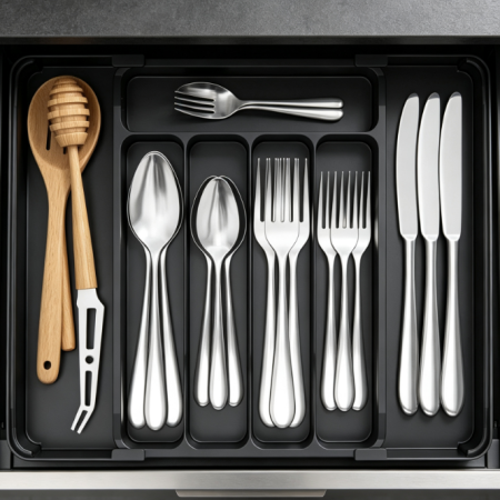 Black Adjustable Cutlery Organizer