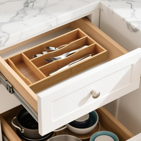 Small Bamboo Cutlery Organizer Tray