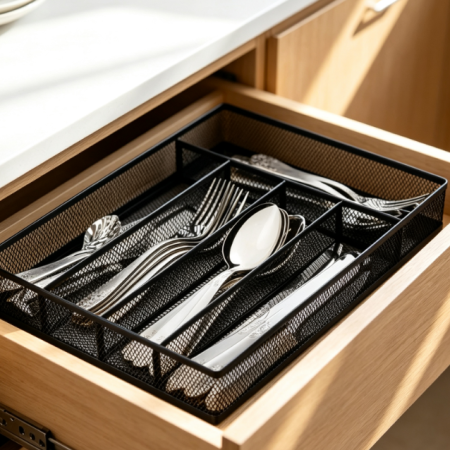 Black Metal Mesh Cutlery Organizer